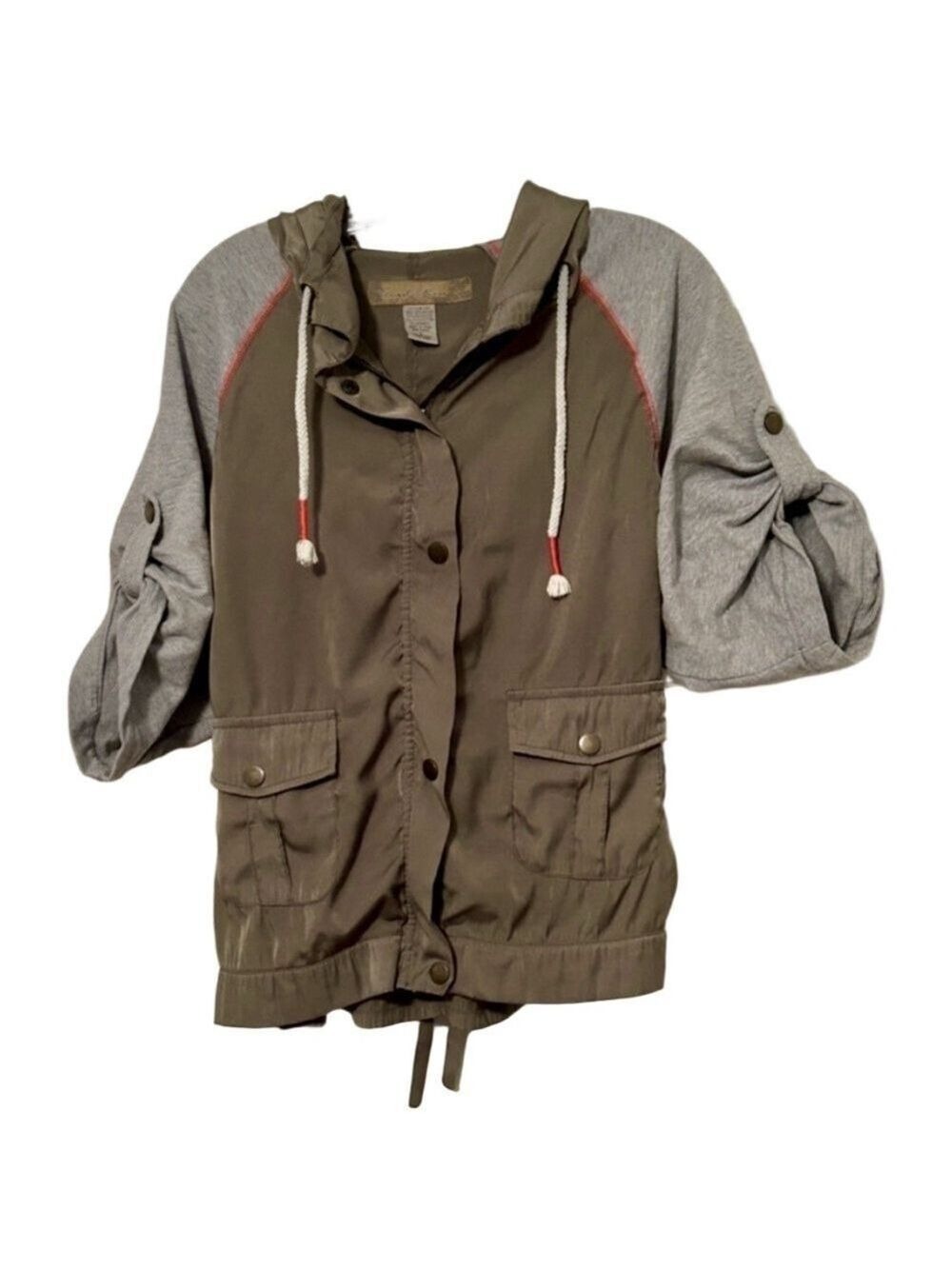 Angel Kiss Olive Green Hooded Jacket Sweatshirt Sleeves Size L